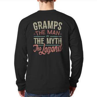 Father's Day For Gramps The Man The Myth The Legend Back Print Long Sleeve T-shirt | Mazezy