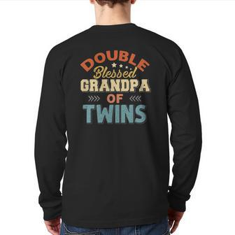 Father's Day Grandpa Tee Double Blessed Grandpa Of Twins Back Print Long Sleeve T-shirt | Mazezy UK