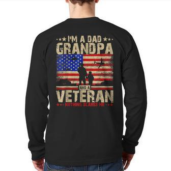 Father's Day 4Th Of July I'm A Dad Grandpa And A Veteran Back Print Long Sleeve T-shirt | Mazezy