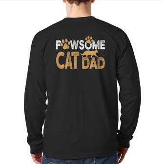 Father’S Day Pawsome Best Cat Dad Ever Vintage Cat Daddy Paw Silhouette Back Print Long Sleeve T-shirt | Mazezy