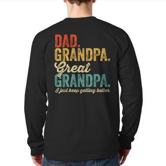 Fathers Day Present From Grandkid Dad Grandpa Great Grandpa Back Print Long Sleeve T-shirt | Mazezy