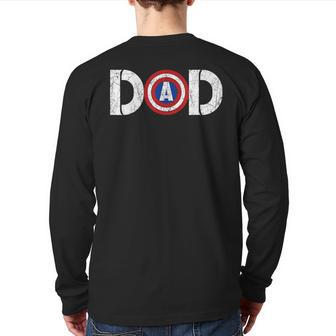 Fathers Day Vintage Dad Captain Dad Superhero Men Back Print Long Sleeve T-shirt | Mazezy