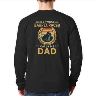 My Favorite Barrel Racer Calls Me Dad Horse Shoe Horse Riding Silhouette Vintage Retro Back Print Long Sleeve T-shirt | Mazezy