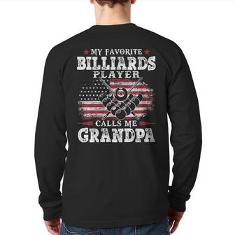 My Favorite Billiards Player Calls Me Grandpa Usa Flag Back Print Long Sleeve T-shirt | Mazezy