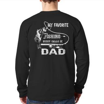 My Favorite Fishing Buddy Calls Me Dad Cute Fish Father Day Back Print Long Sleeve T-shirt | Mazezy