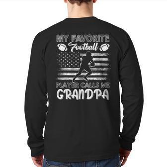 My Favorite Football Player Calls Me Grandpa Usa Flag Retro Back Print Long Sleeve T-shirt | Mazezy