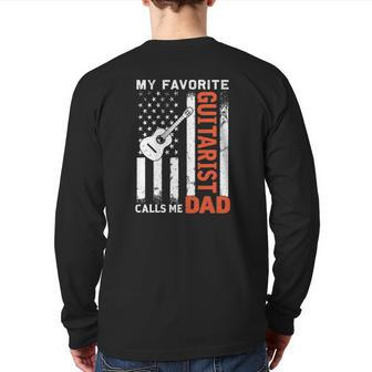 My Favorite Guitarist Calls Me Dad Usa Flag Father's Day Back Print Long Sleeve T-shirt | Mazezy