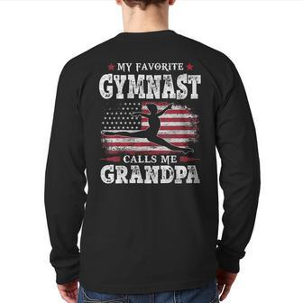 My Favorite Gymnast Calls Me Grandpa Usa Flag Father Back Print Long Sleeve T-shirt | Mazezy
