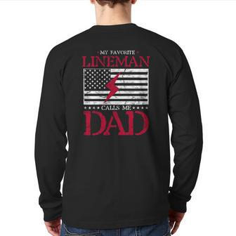 My Favorite Lineman Calls Me Dad Usa Flag Fathers Day Back Print Long Sleeve T-shirt | Mazezy