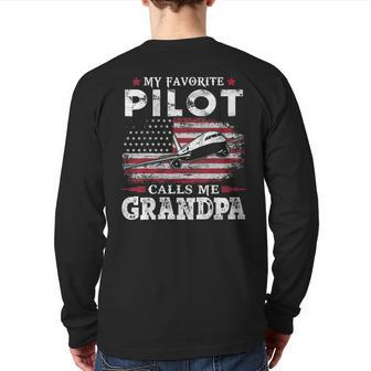 My Favorite Pilot Calls Me Grandpa Usa Flag Father Back Print Long Sleeve T-shirt | Mazezy