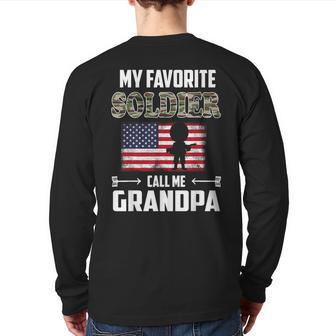 My Favorite Soldier Calls Me Grandpa Proud Army Grandpa Flag Back Print Long Sleeve T-shirt | Mazezy