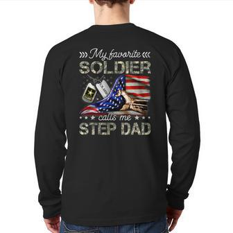 My Favorite Soldier Calls Me Step Dad Army Graduation Back Print Long Sleeve T-shirt | Mazezy