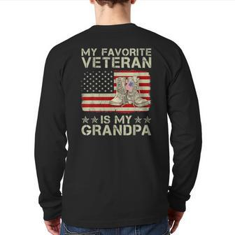 My Favorite Veteran Is My Grandpa Combat Boots American Flag Back Print Long Sleeve T-shirt | Mazezy