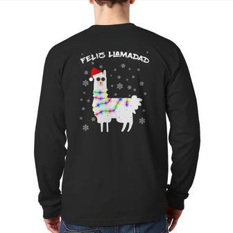 Feliz Llamadad Lama Christmas Saying Alpaca Outfit Back Print Long Sleeve T-shirt | Mazezy