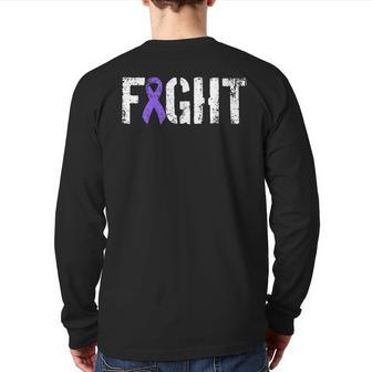 Fight Hodgkins Lymphoma Cancer Military Purple Ribbon Back Print Long Sleeve T-shirt - Monsterry DE
