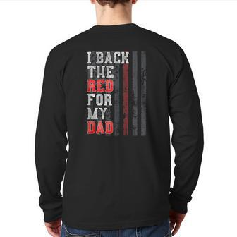 Firefighter Dad Daughter Son Support Flag Red Zip Back Print Long Sleeve T-shirt | Mazezy