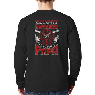 Firefighter Papa Fire Fighter Dad For Father's Day Fireman Back Print Long Sleeve T-shirt | Mazezy