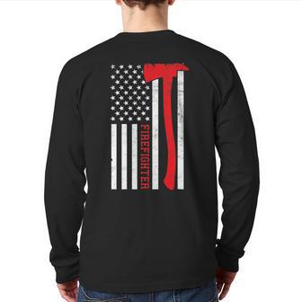 Fireman Red Line Firefighter Usa Pride Flag Father Idea Back Print Long Sleeve T-shirt | Mazezy