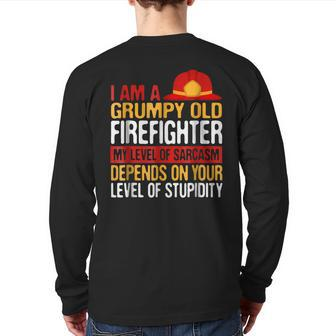Firemen Grumpy Old Firefighter Men Grandpa Back Print Long Sleeve T-shirt | Mazezy
