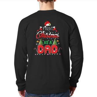 First Christmas As A Dad Santa Hat Ugly Xmas Back Print Long Sleeve T-shirt | Mazezy