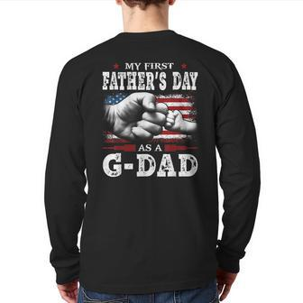 My First Father's Day As A G Dad American Flag New Grandpa Back Print Long Sleeve T-shirt | Mazezy