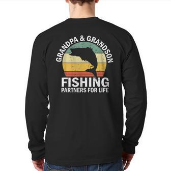 Fisherman Grandpa And Grandson Fishing Partners For Life Back Print Long Sleeve T-shirt | Mazezy