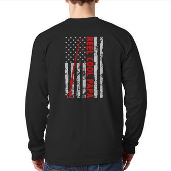 Fishing Papa American Flag Fisherman For Father's Day Back Print Long Sleeve T-shirt | Mazezy