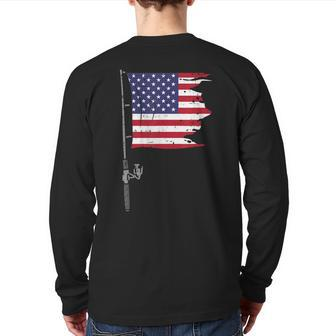 Fishing Rod American Flag Fish 4Th Of July Patriot Men Dad Back Print Long Sleeve T-shirt | Mazezy UK