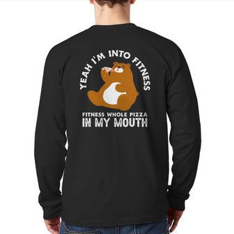 Fitness Whole Pizza In My Mouth Bear Fitness Gym Back Print Long Sleeve T-shirt | Mazezy