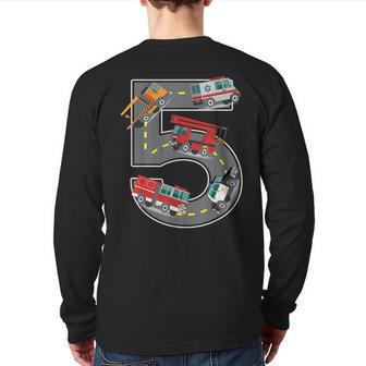 Five Year Old 5Th Birthday Fire Truck Ambulance Police Car Back Print Long Sleeve T-shirt - Monsterry UK