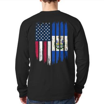 Foreigner Immigrant Usa United States El Salvador Flag Back Print Long Sleeve T-shirt - Monsterry