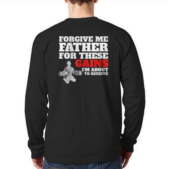 Forgive Me Father For These Gains Weight Lifting Back Print Long Sleeve T-shirt | Mazezy AU