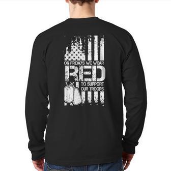 On Friday We Wear Red To Support Troops Red Friday Military Back Print Long Sleeve T-shirt - Monsterry AU