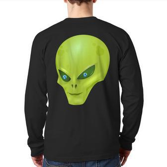 Alien With Earth Eyeballs Ufo Spaceship Novelty Back Print Long Sleeve T-shirt - Monsterry