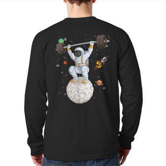 Astronaut Space Weightlifting Fitness Gym Workout Men Back Print Long Sleeve T-shirt | Mazezy CA