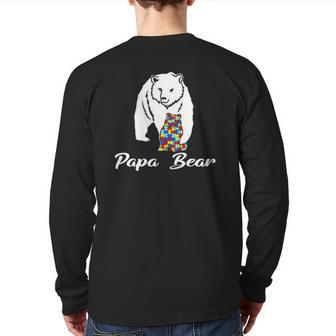 Autism Family Papa Bear Autism Awareness Back Print Long Sleeve T-shirt | Mazezy