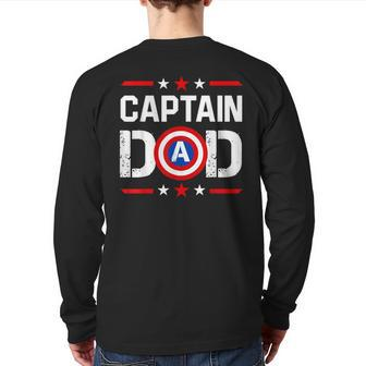 Captain Dad Superhero Daddy Fathers Day For Mens Dad Back Print Long Sleeve T-shirt | Mazezy