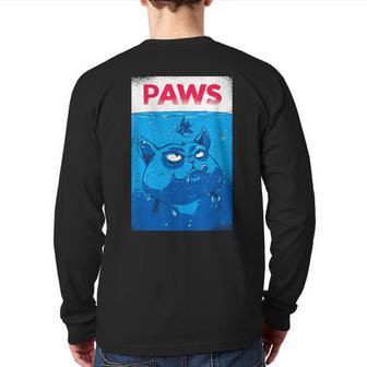 Cat Paws Shark Eating Fish Take On Shark Movie Back Print Long Sleeve T-shirt - Monsterry CA