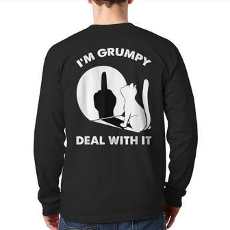 Cat Cat Shadow I'm Grumpy Deal With It Back Print Long Sleeve T-shirt - Seseable