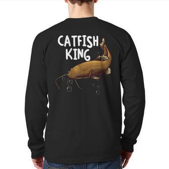 Catfishing Men Dad Catfish King Fishing Hunters Back Print Long Sleeve T-shirt | Mazezy