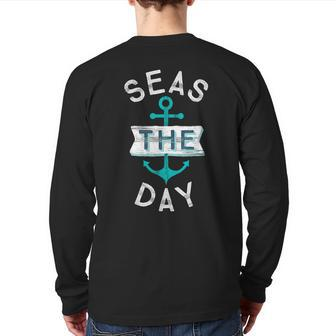 Cruise Saying Seas Day Teal Nautical Anchor Back Print Long Sleeve T-shirt - Monsterry UK