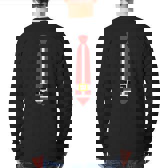 Cute Santa Claus Minimalist Christmas Tie Graphic Back Print Long Sleeve T-shirt - Monsterry