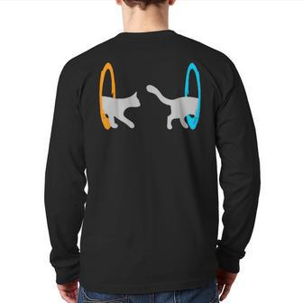 Dimensional Portal Cat Nerd Geek Back Print Long Sleeve T-shirt | Mazezy