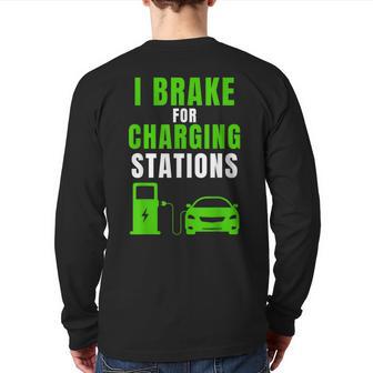 Electric Car E-Cars I Brake For Charging Stations Back Print Long Sleeve T-shirt - Monsterry AU