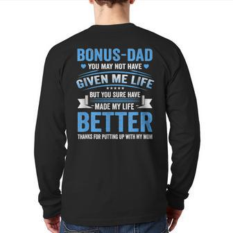 Father's Day Bonus Dad From Daughter Son Wife Back Print Long Sleeve T-shirt | Mazezy