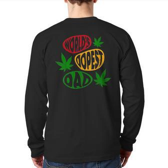 Fathers Day World's Dopest Dad Cannabis Marijuana Weed Back Print Long Sleeve T-shirt | Mazezy