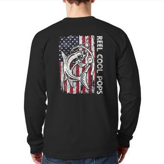 Fishing Grandpa Vintage American Flag Reel Cool Pops Back Print Long Sleeve T-shirt | Mazezy
