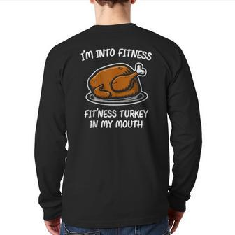 Fitness Gym Humorous Thanksgiving Christmas Turkey Back Print Long Sleeve T-shirt | Mazezy