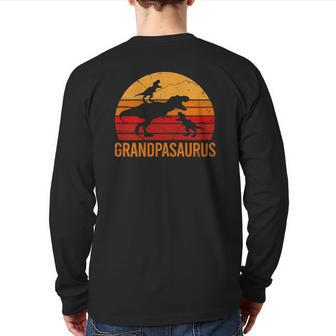 Grandpa Dinosaur Daddy 2 Two Kids Grandpasaurus Back Print Long Sleeve T-shirt | Mazezy