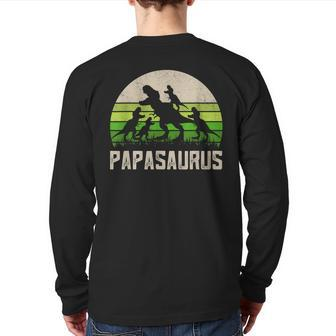 Grandpa Papasaurus Dinosaur 4 Kids Fathers Day Back Print Long Sleeve T-shirt | Mazezy